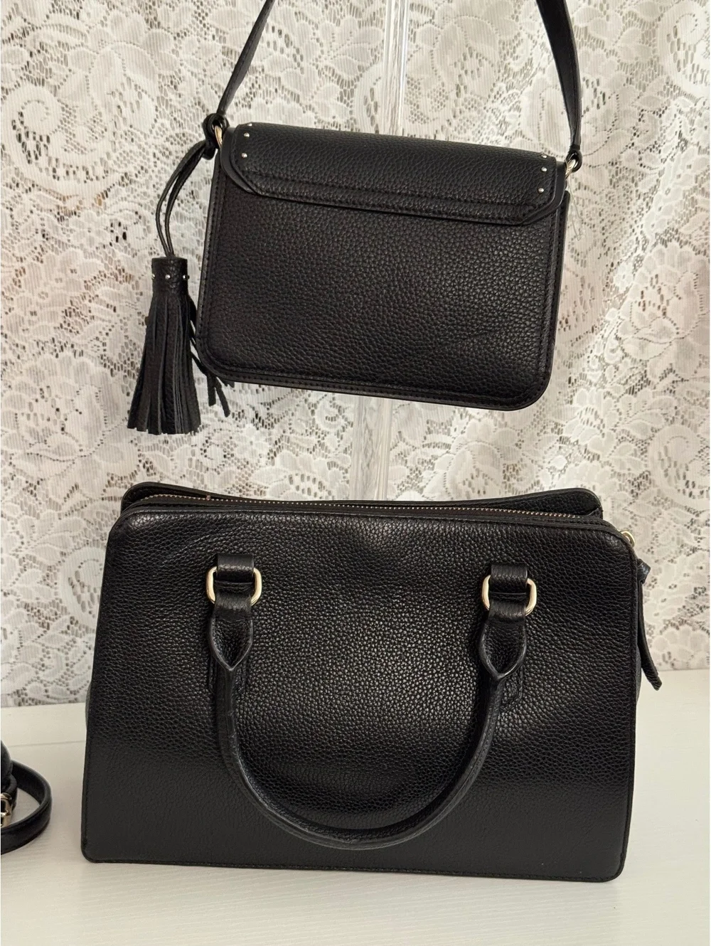 Kate Spade Black Leather Handbag & Studded Crossbody 2-Piece Bundle
